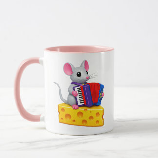 Caneca Rato de Desenho Animado Fofo Tocando Acordeão Músi