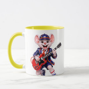 Caneca Rato de Guitarra Personagem de Música de Rock Fofo