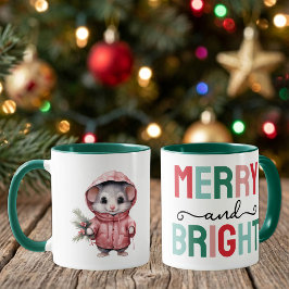 Caneca Rato fofo natal alegre e brilhante