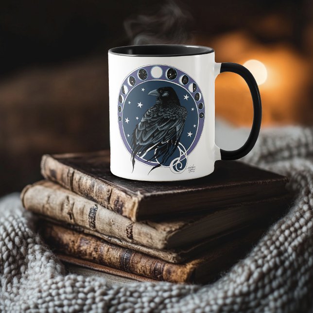 Caneca Raven Moon Phases Stars Azul (Criador carregado)