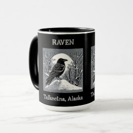 Caneca Raven: Talkeetna, Alasca preto e branco
