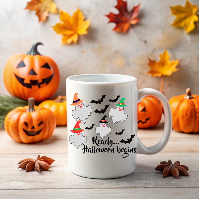 Caneca "Ready, Halloween begins", (Criador carregado)