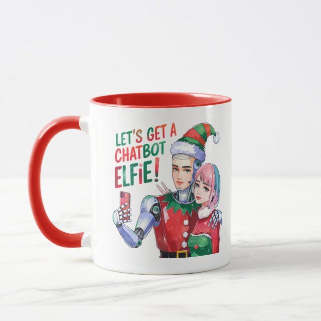 Caneca 🤖 Receba um Chatbot Elfie Memórias de Natal Engra (Esquerda)