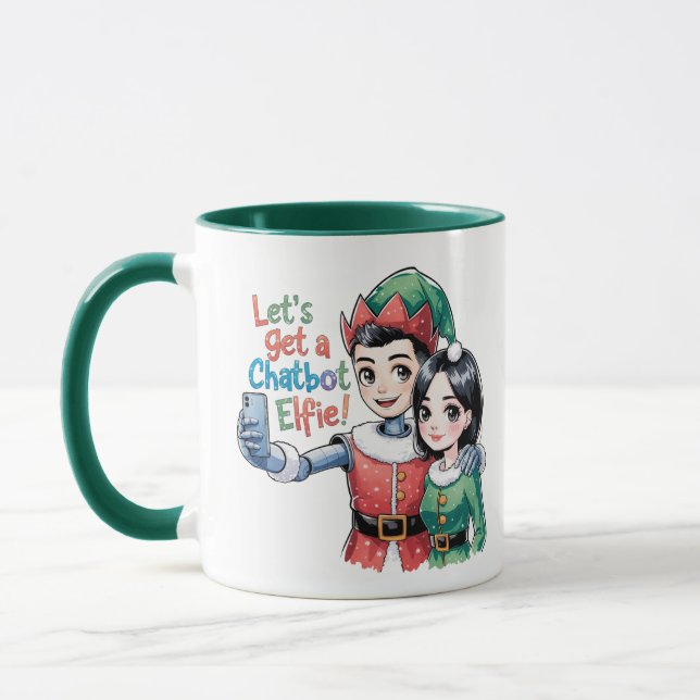 Caneca 🤖 Receba um Chatbot Elfie Memórias de Natal Engra (Esquerda)
