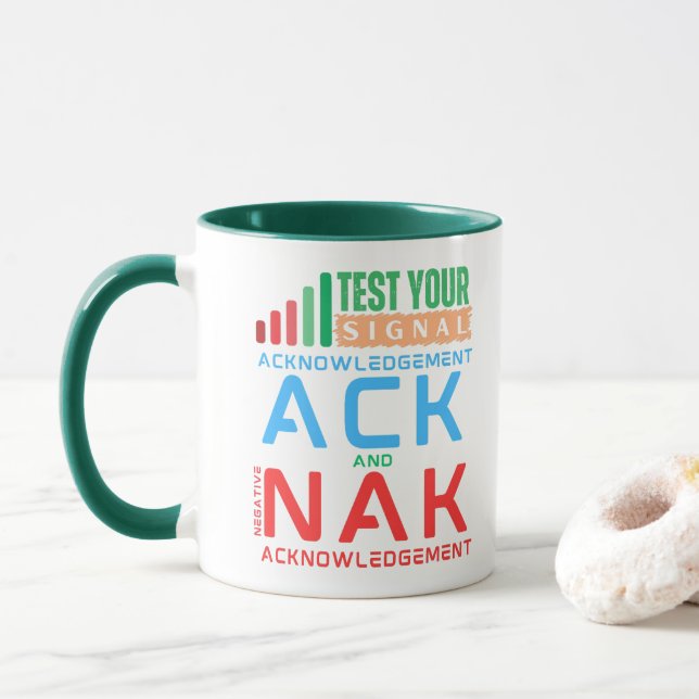 Caneca Reconhecimento ACK e NAK em Redes de Dados (Com Donut)