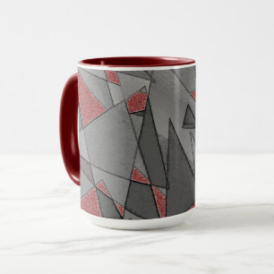 Caneca recortes irregulares triangulares sobre fundo verm