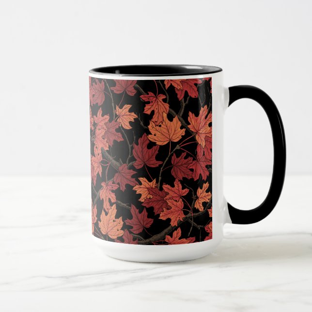 Caneca Red Autumn maple leaves on black (Direita)