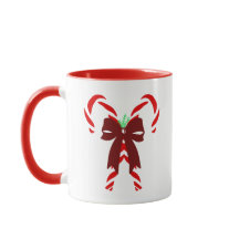 Red Candy Canes with Pine Needles & Bow