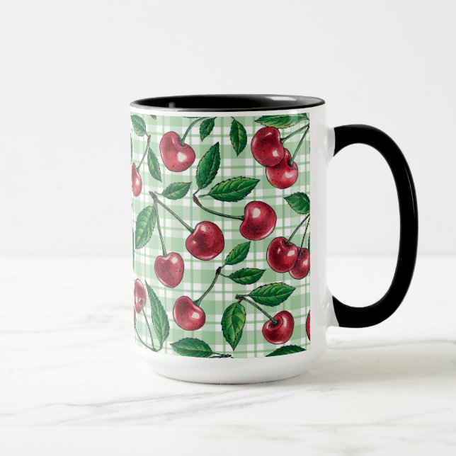 Caneca Red cherries on light green gingham (Direita)
