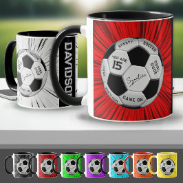 Caneca Red Custom Soccer Ball Birthday Age Name 
