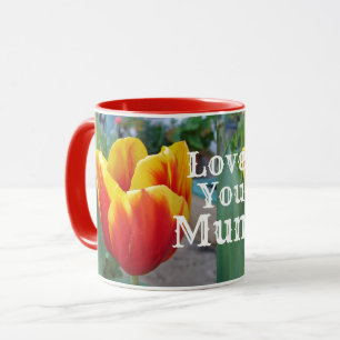 Caneca Red e Yellow Tulip floral Garden Te Ama Mãe