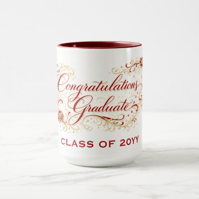 Caneca Red Floral Graduation Script with Custom Year (Centro)