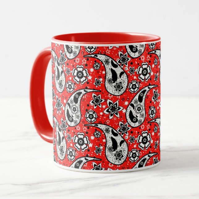 Caneca Red Floral Paisley Pattern Design (Criador carregado)
