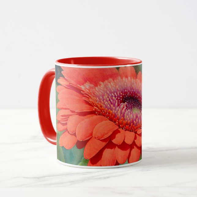 Caneca Red Gerbera Daisy Flower Art Mug Cup (Frente Esquerda)