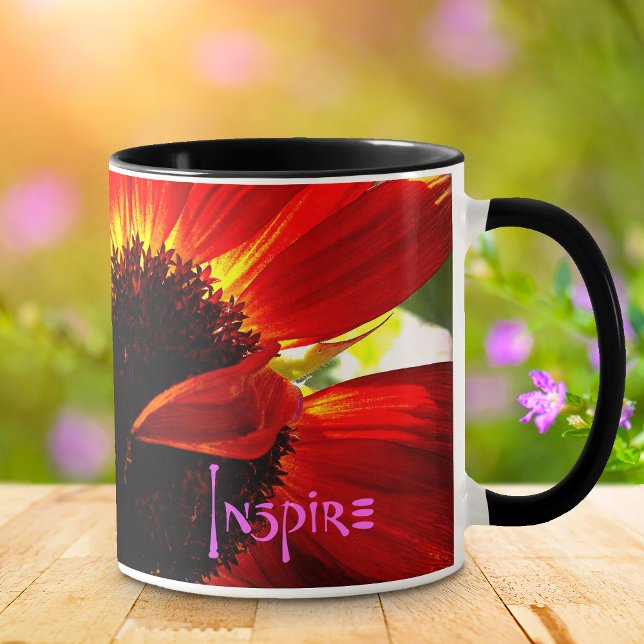 Caneca Red Gerbera Daisy Photo Inspire Quote Tipografia (Criador carregado)