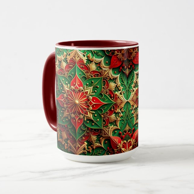 Caneca Red Green Decorative Holiday Mug (Frente Esquerda)