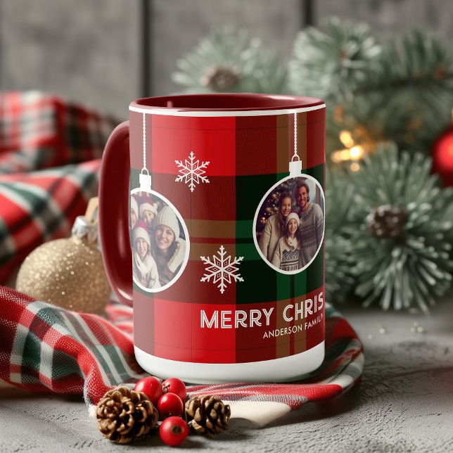 Caneca Red Green Plaid Buffalo Check Photo Christmas  (Red Green Plaid Buffalo Check Photo Christmas Mug)