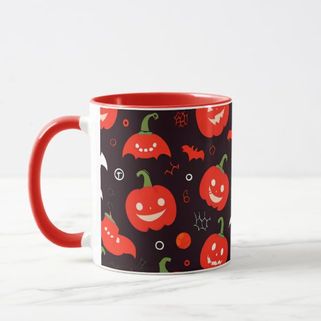 Caneca Red Halloween Mug com Fantasmas Spooky e Pumpkins! (Esquerda)