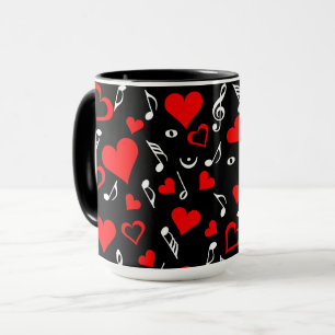Caneca Red Hearts and Music Notes
