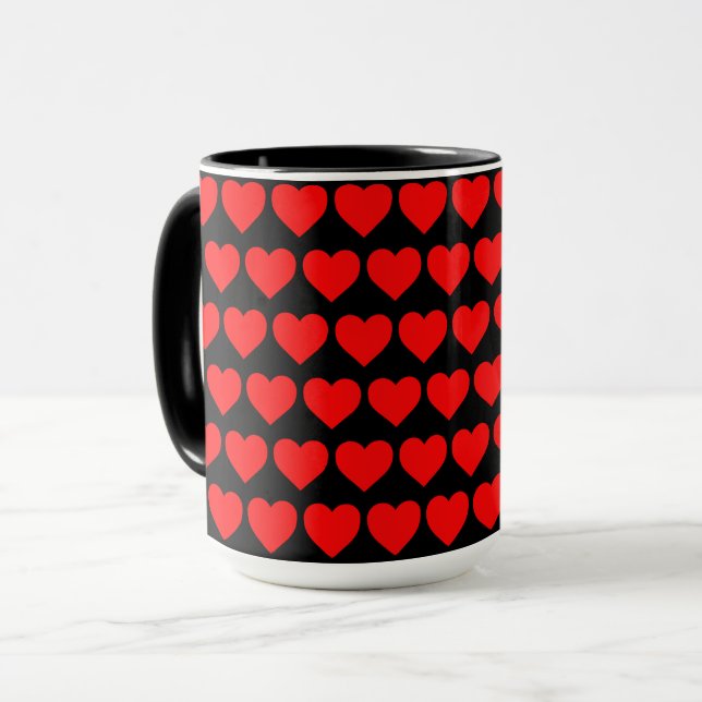 Caneca Red Hearts design pattern valentine love (Frente Esquerda)