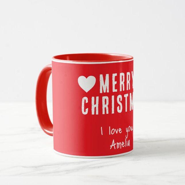 Caneca Red Hearts Felry Christmas Namorado Namorada (Frente Esquerda)
