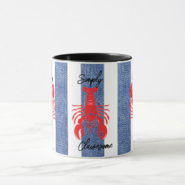 Caneca Red Lobster em Listras de Jeans Azul e Branco