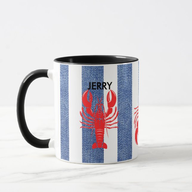Caneca Red Lobster em Listras de Jeans Azul e Branco (Esquerda)