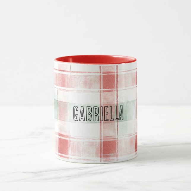 Caneca Red Mint Peppermint Mocha Plaid Stripes Christmas (Centro)