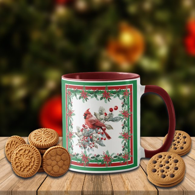 Caneca Red Mockingbird Poinsettia Fronteiras Vermelhos (Criador carregado)