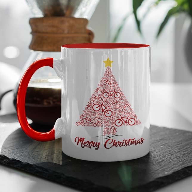 Caneca Red Mtb Bicicleta Árvore de Natal Feliz Natal (Criador carregado)