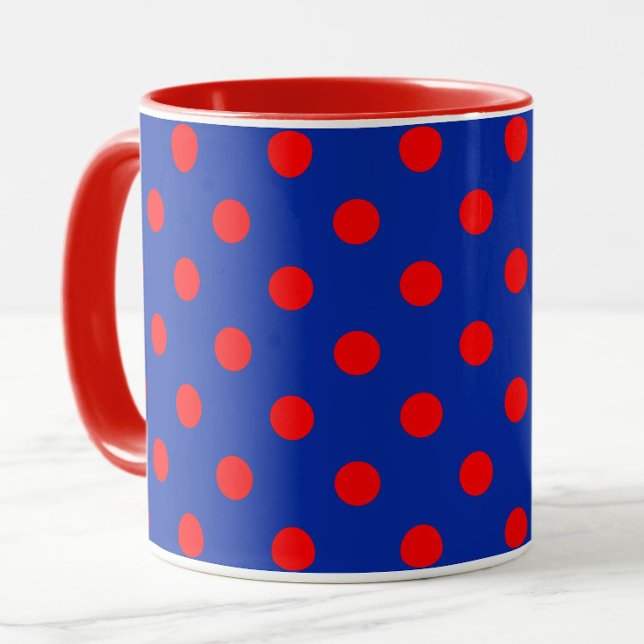 Caneca Red On Blue Polka Dots Pattern Design  (Criador carregado)
