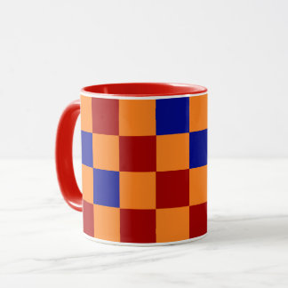 Caneca Red Orange Blue Checkered Pattern Design 