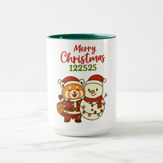 Caneca Red panda standing next to Snowman