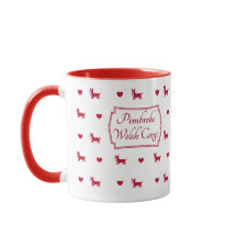 Red Pembroke Welsh Corgi Mug Com Corações