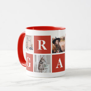 Caneca Red Photo Collage - Mugs personalizados para a vov