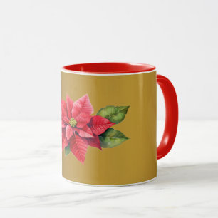 Caneca Red Poinsettia Cor do ouro escovado