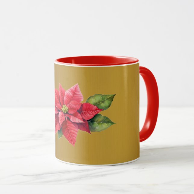 Caneca Red Poinsettia Cor do ouro escovado (Frente Esquerda)