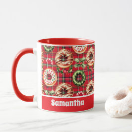 Caneca Red Retro Natal Rosquinhas Red Tartan Xadrez