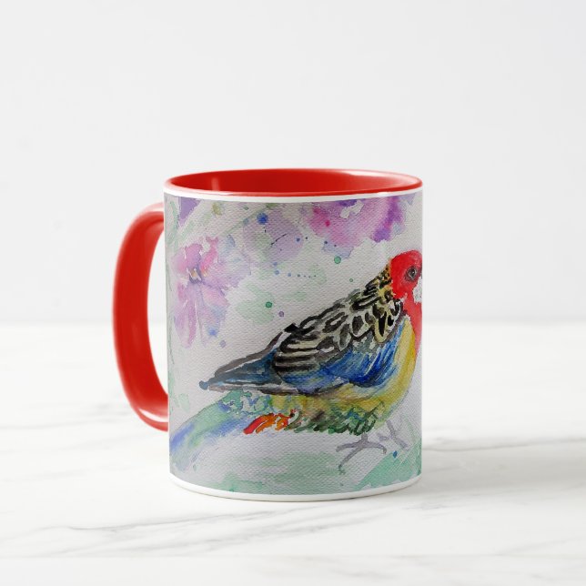 Caneca Red Rosella, australiana Birds Bottlebrush (Frente Esquerda)