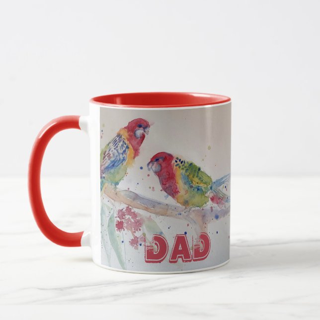 Caneca Red Rosella Parrot Watercolor Painting Mug (Esquerda)