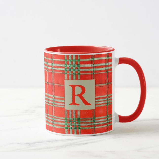 Caneca RED SCOTT TARTAN Red Combo Mug + Inicial (Direita)