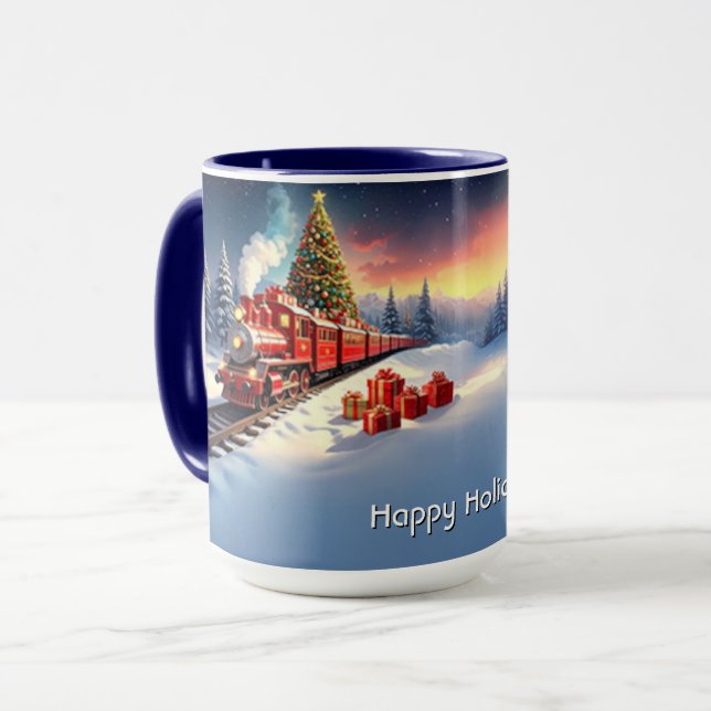 Caneca Red Train Christmas Tree Holiday Mug (Frente Esquerda)