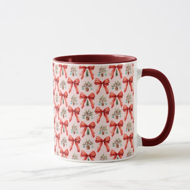 Caneca Red Watercolor Christmas Bows Holiday Mug Gift (Direita)
