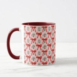 Caneca Red Watercolor Christmas Bows Holiday Mug Gift