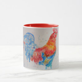 Caneca Red Watercolor Rooster Boa Manhã Sunshine Mug