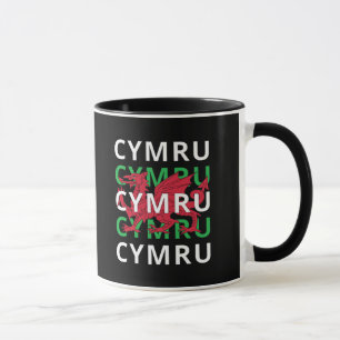 Caneca Red Welsh Dragon Cymru Repetindo Texto Raízes de W