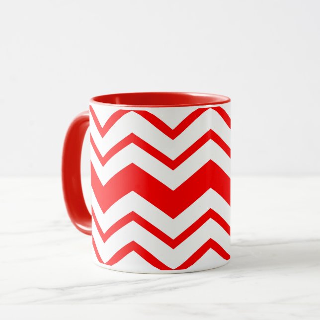 Caneca Red White Chevron Zigzag Pattern Design  (Frente Esquerda)