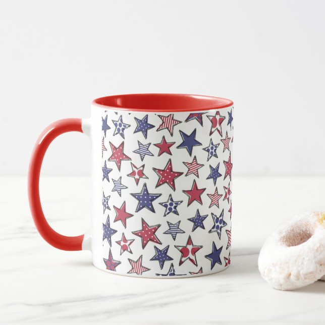 Caneca Red White e Blue Stars América Patriótica  (Com Donut)