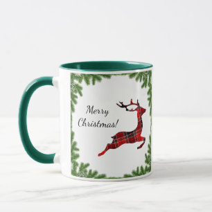 Caneca Red Xadrez Reindeer Feliz Feriado de Natal