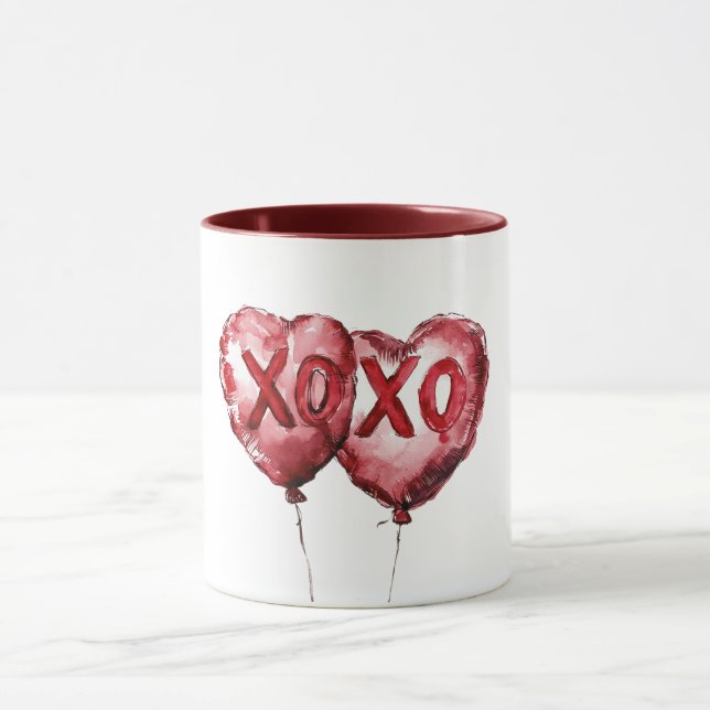 Caneca Red XOXO Heart Balloons Love Valentine (Centro)